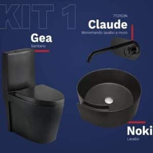 KIT CASTEL GEA BLACK WC + LAVABO + MONOMANDO